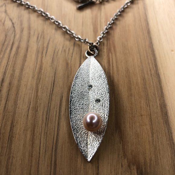 Vantel Pearls Quiet Moments Peach Pearl Sterling Silver Necklace 24" - Picture 3 of 7